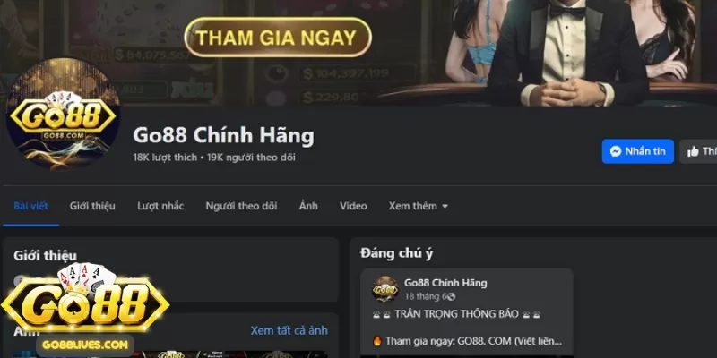 Liên hệ Go88 qua Fanpage chính thức