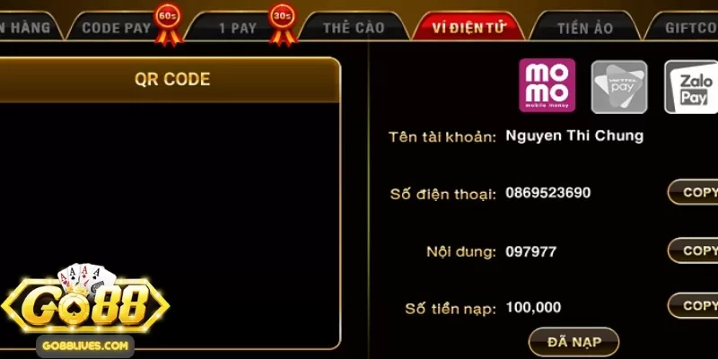 Nạp tiền vào cổng game bằng ví điện tử