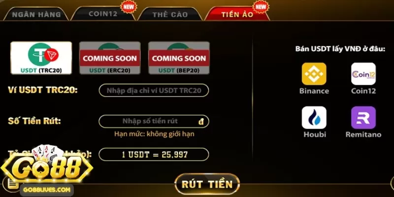 Rút tiền Go88 bằng tiền ảo USDT